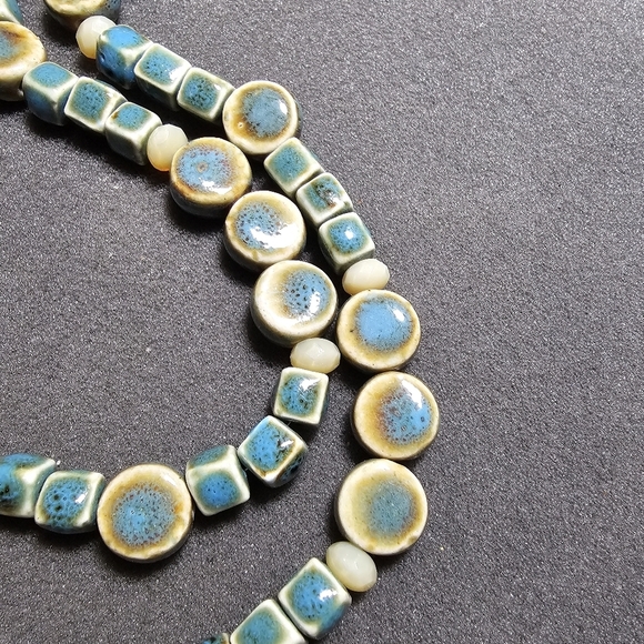 Boho Turquoise Ceramic/Porcelain Bead Statement Necklace Sterling Silver Clasp t - Picture 5 of 8